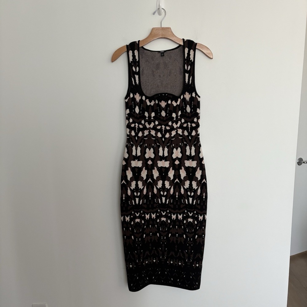 Express Womens Sweater Dress Body Contour Small Brown Black Cream Pink Stretchy - Picture 5 of 15